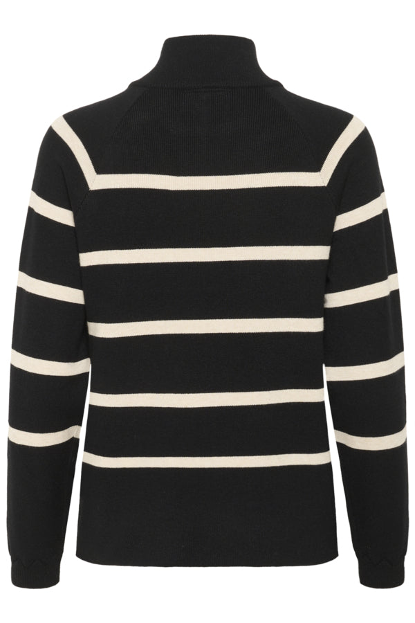 CRDela Button Pullover Black Stripe