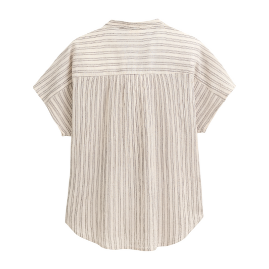 PWO Kurzarm Bluse Dunkelgrau gestreift