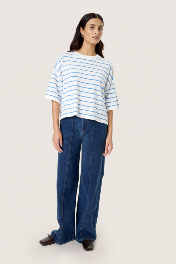 SLSpina Boxy Pullover White Blue Yonder