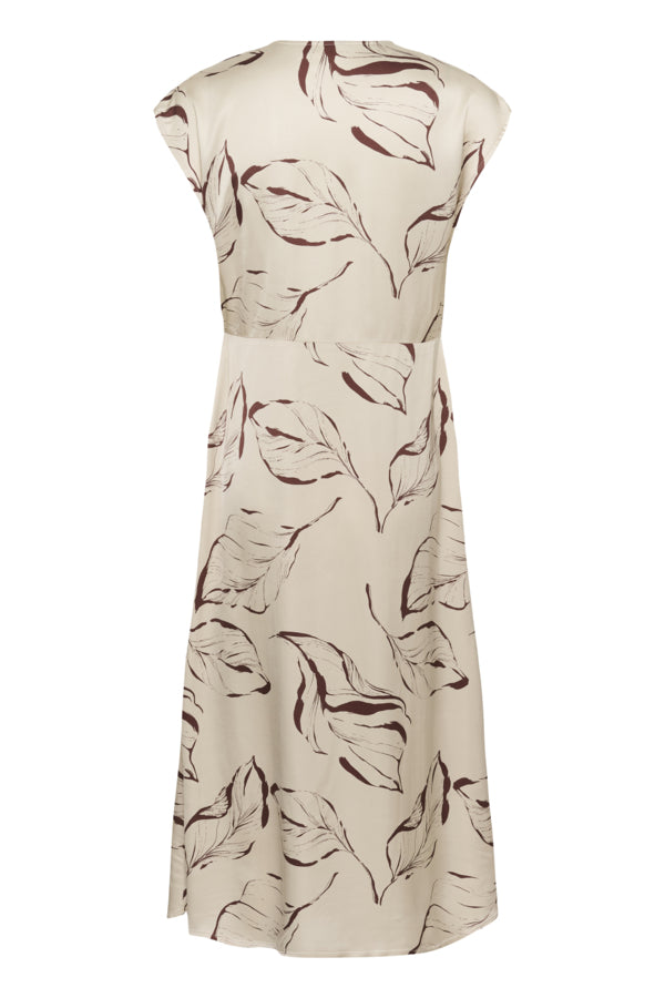SLClero Midi Printed Dress Oatmeal Leave
