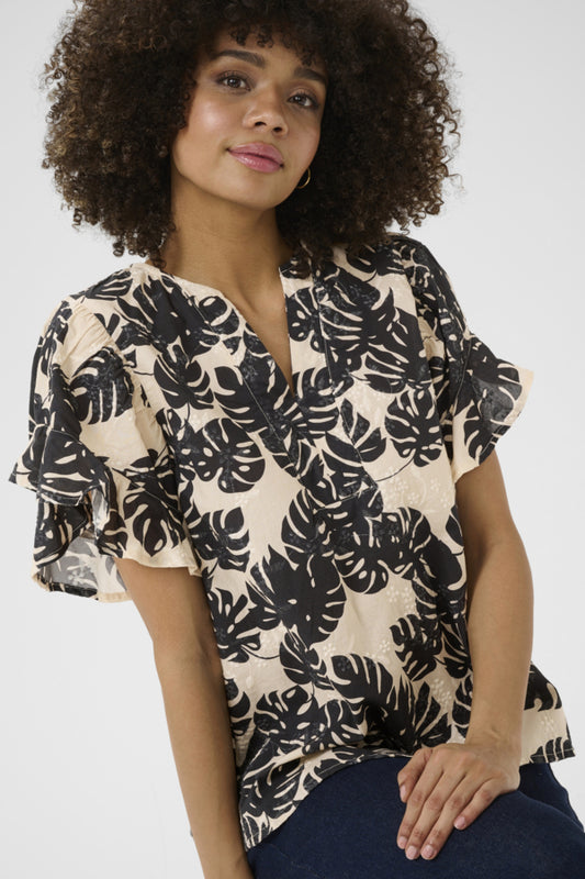CUDebora Blouse Black Palm Leave