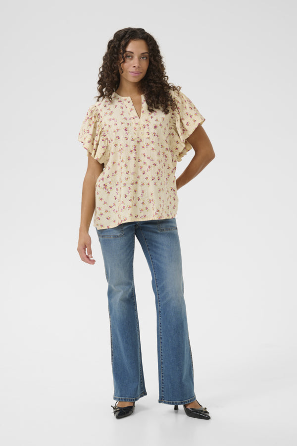 CUPuglia Gally Blouse Offwhite Rosa Flower