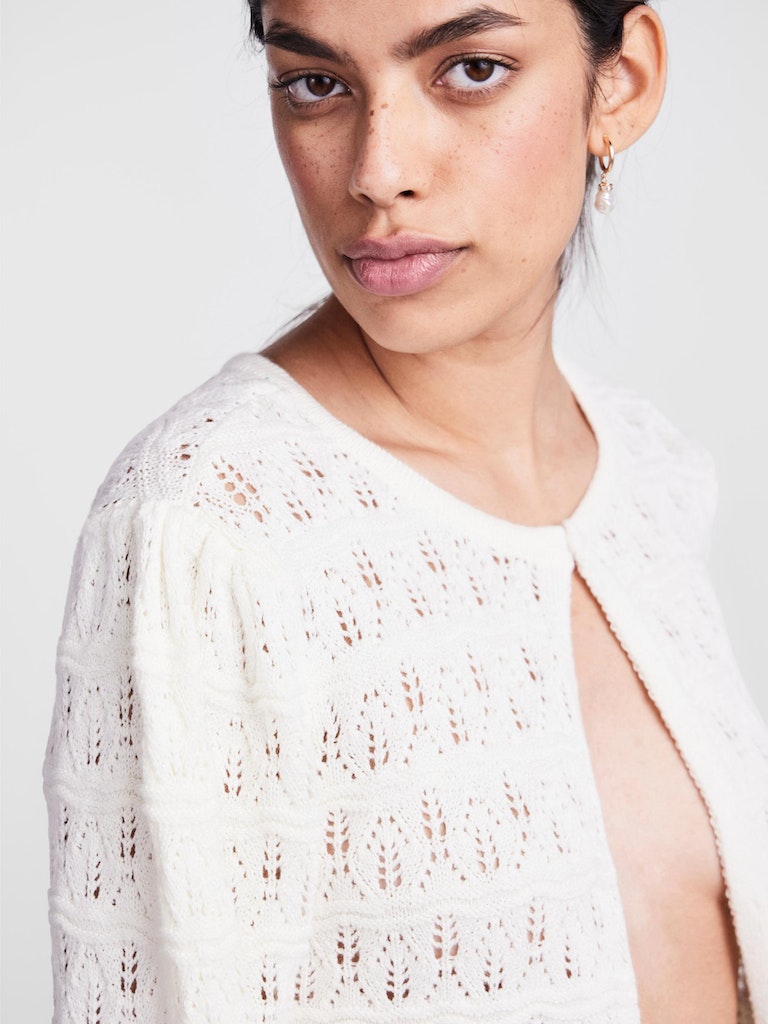 PCLina 3/4 Crochet Cardigan Cloud Dancer