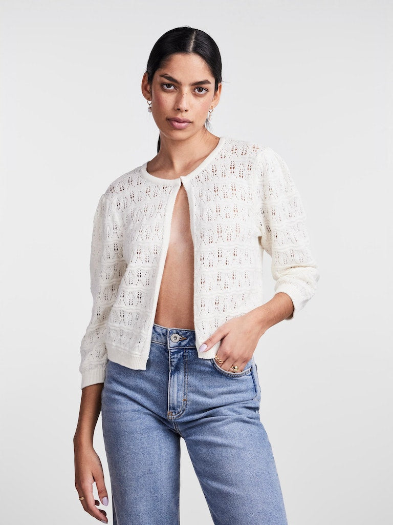 PCLina 3/4 Crochet Cardigan Cloud Dancer