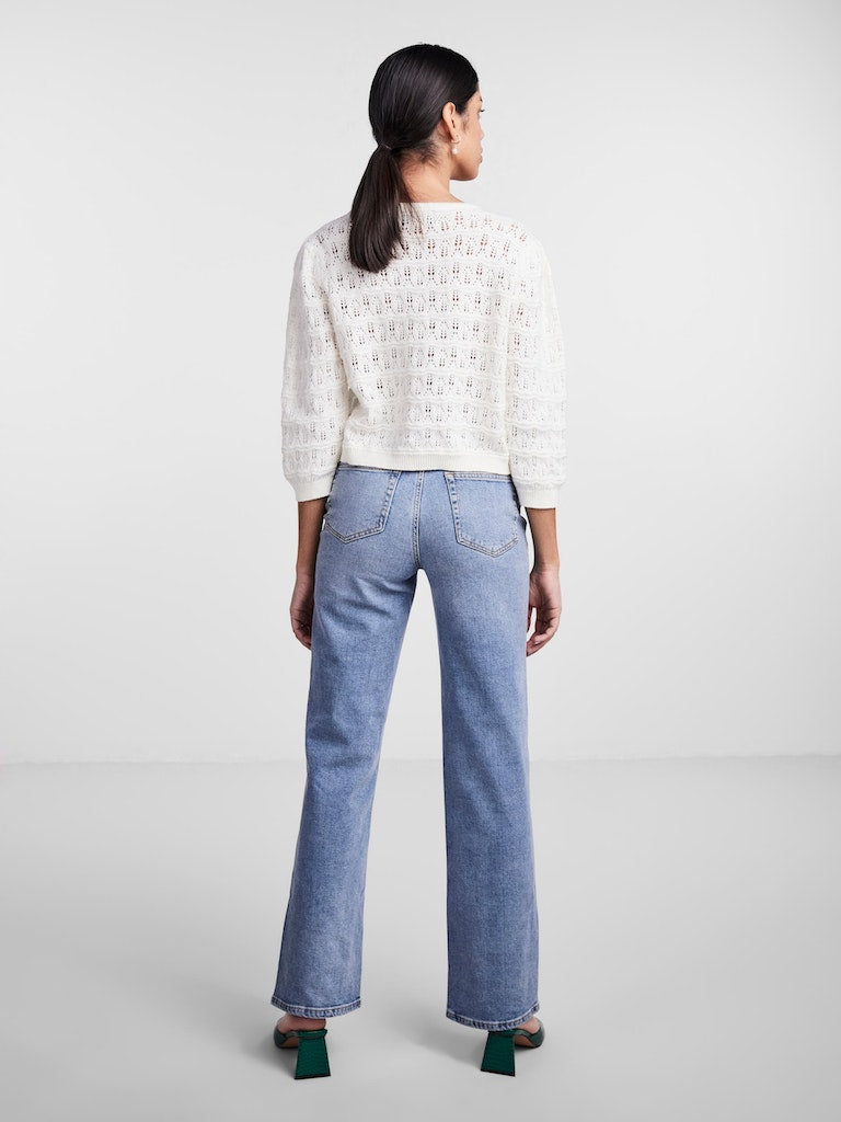 PCLina 3/4 Crochet Cardigan Cloud Dancer