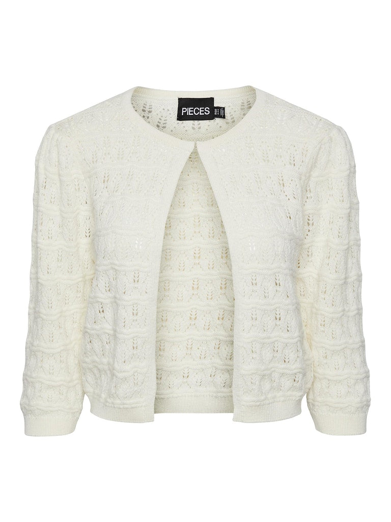 PCLina 3/4 Crochet Cardigan Cloud Dancer