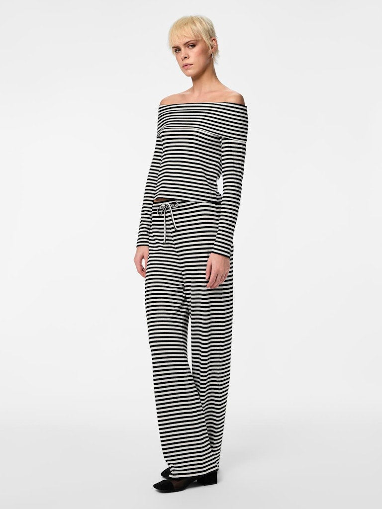 PCLaya MW Wide Pants White Stripes