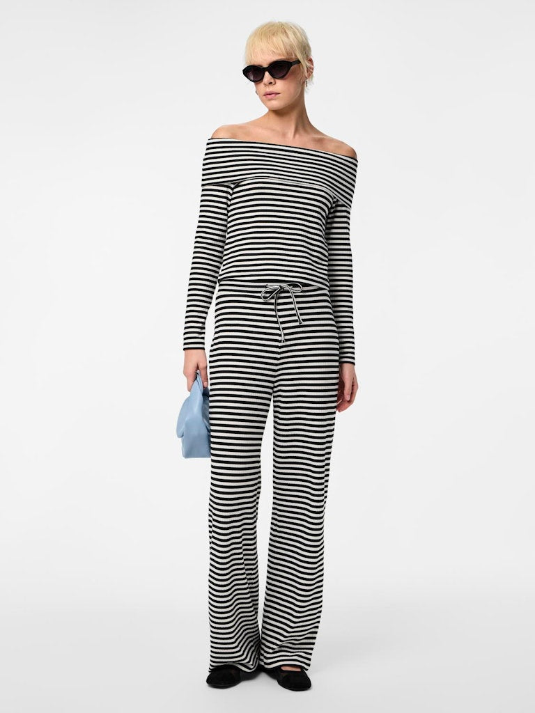 PCLaya MW Wide Pants White Stripes