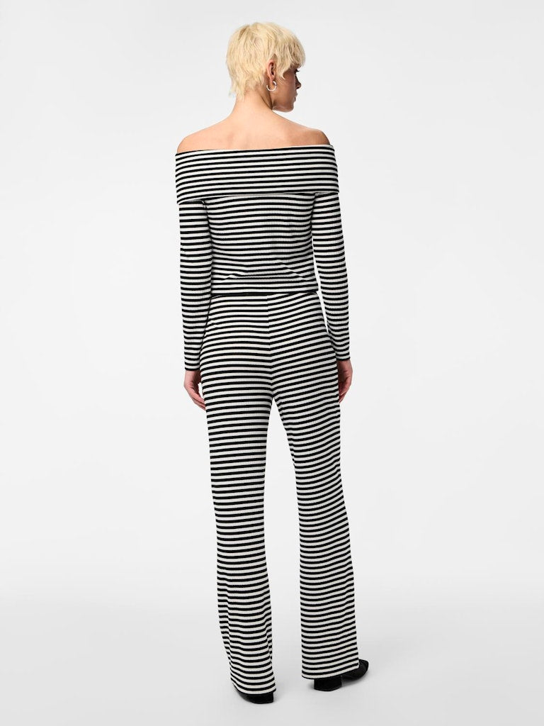 PCLaya MW Wide Pants White Stripes