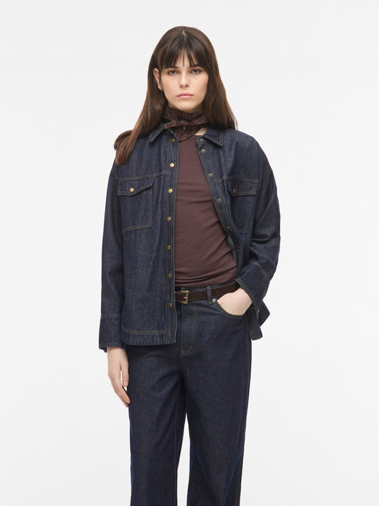 ROURina L/S Oversized Denim Shirt Dark Blue Denim