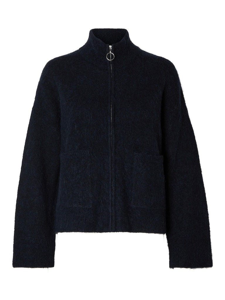 SLFSia LS Knit Zipper Cardigan Dark Sapphire