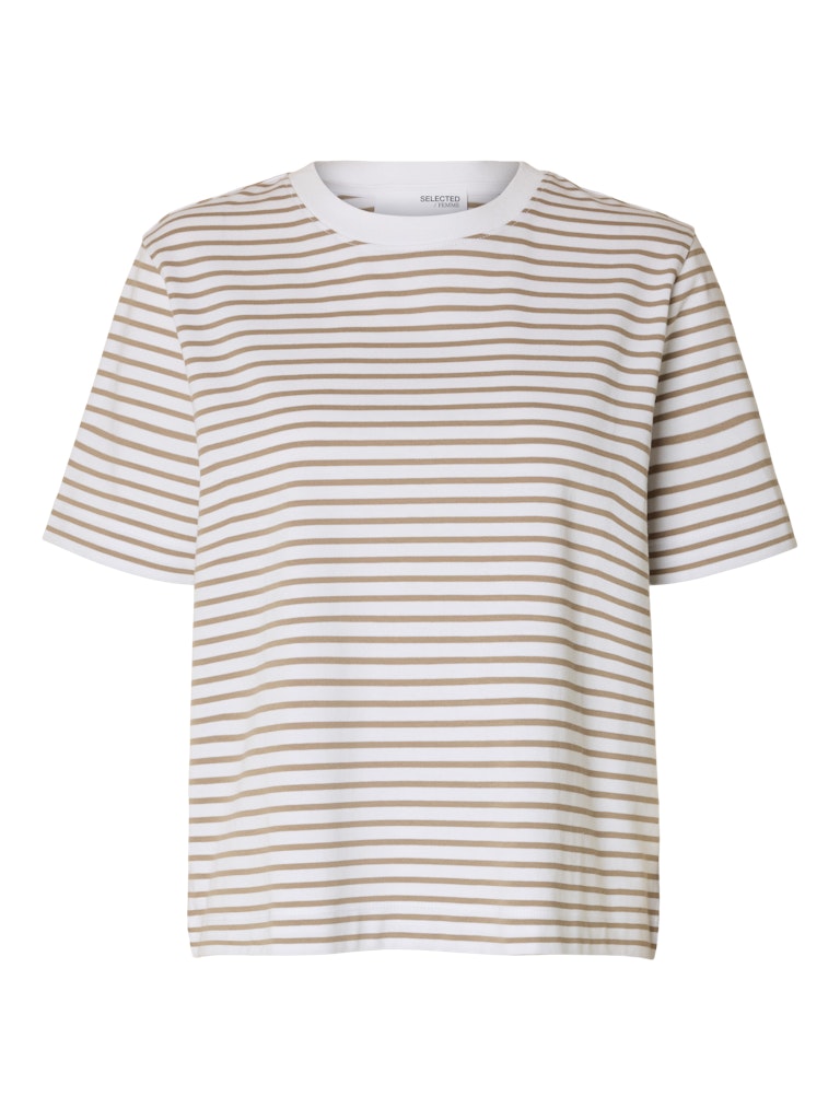SLFEssential Striped Boxy Tee Greige