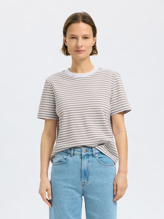 SLFEssential Striped Boxy Tee Greige