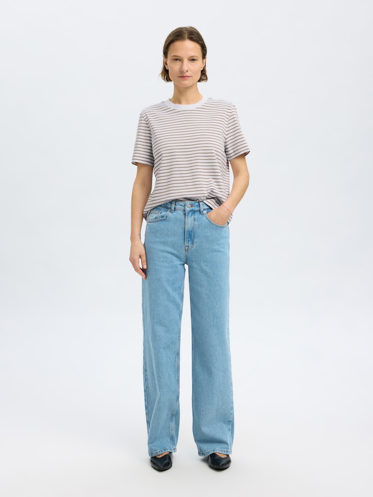 SLFEssential Striped Boxy Tee Greige