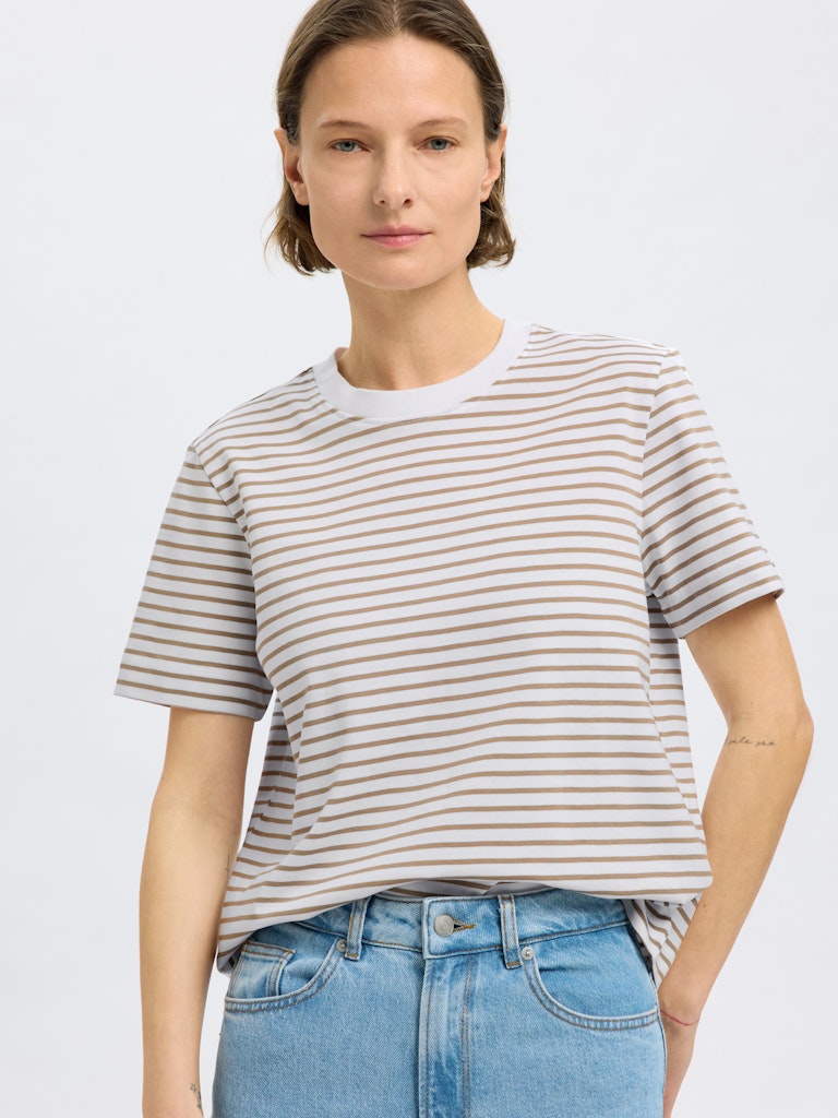 SLFEssential Striped Boxy Tee Greige