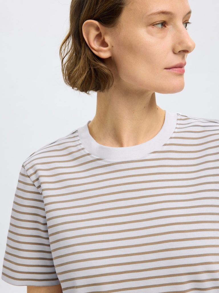 SLFEssential Striped Boxy Tee Greige