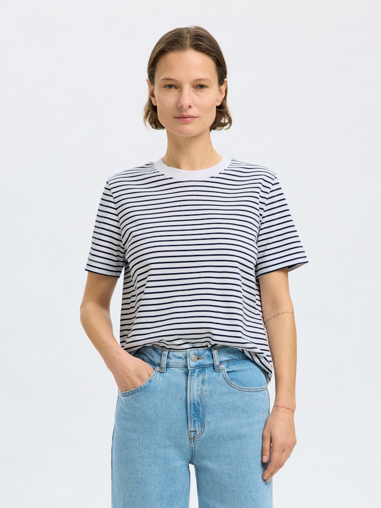 SLFEssential Striped Boxy Tee Dark Sapphire