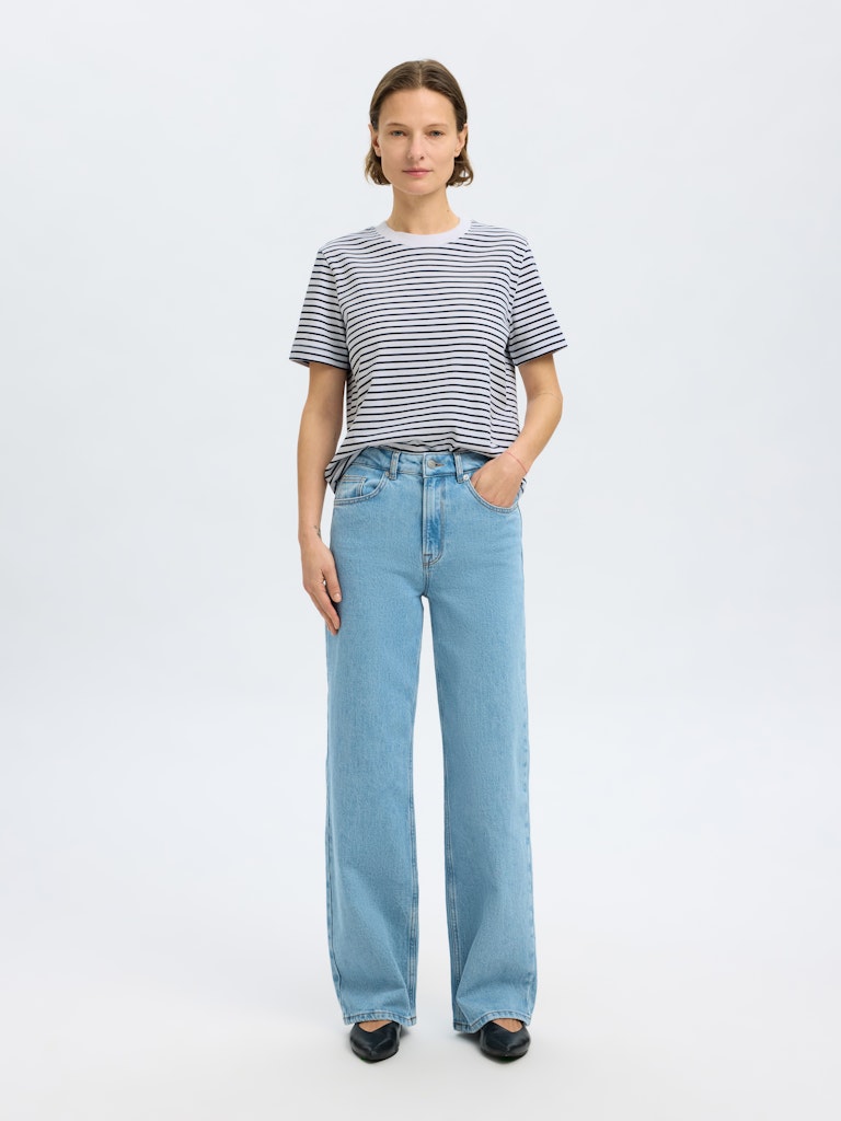 SLFEssential Striped Boxy Tee Dark Sapphire