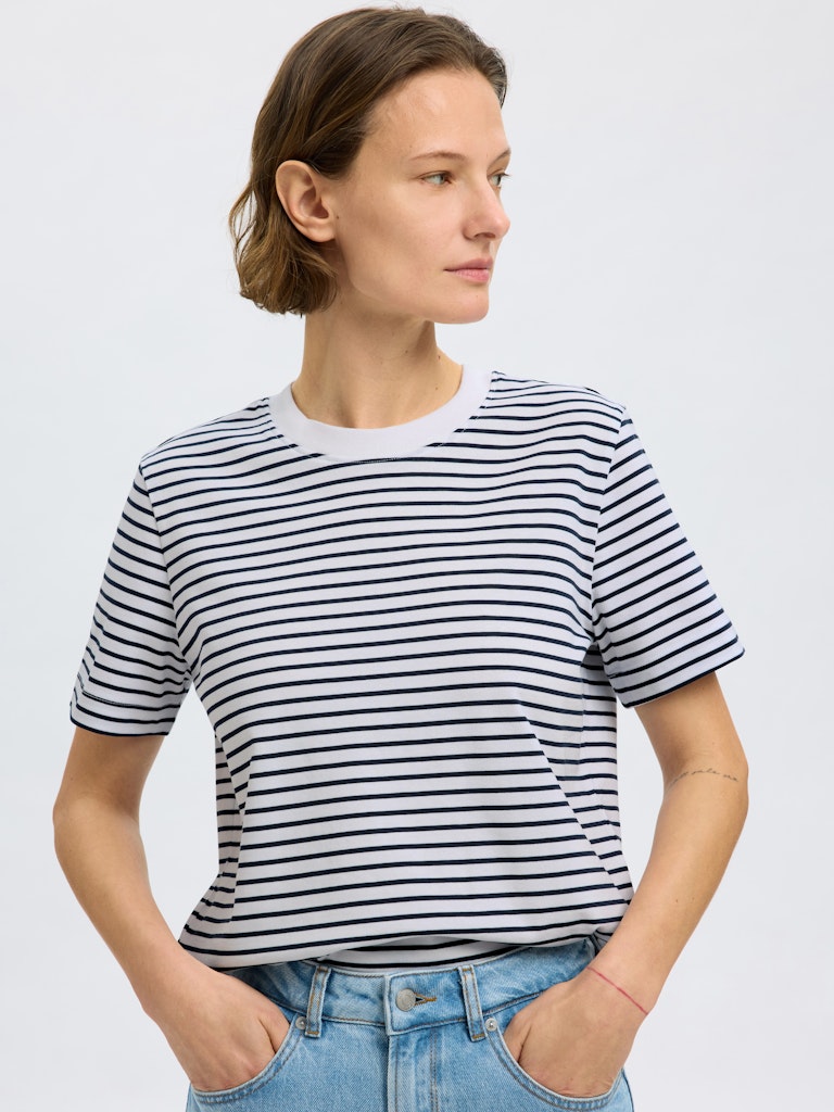 SLFEssential Striped Boxy Tee Dark Sapphire