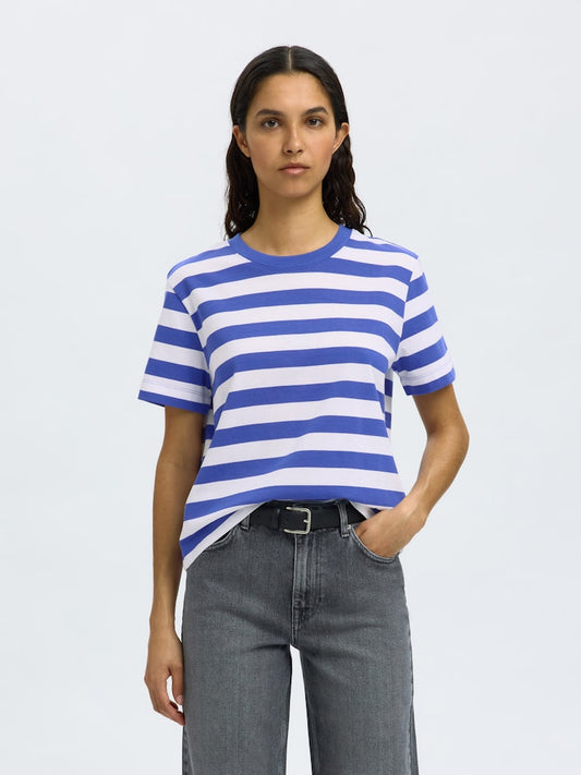 SLFEssential Striped Boxy Tee Dazzling Blue
