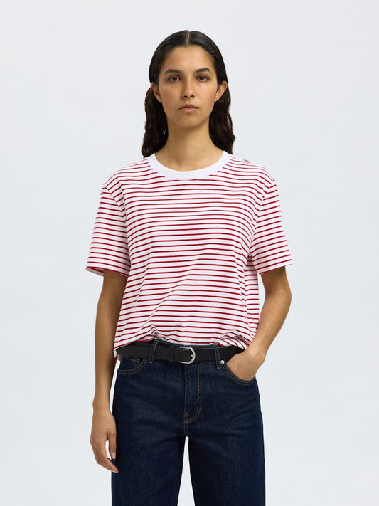 SLFEssential Striped Boxy Tee Equestrian Red