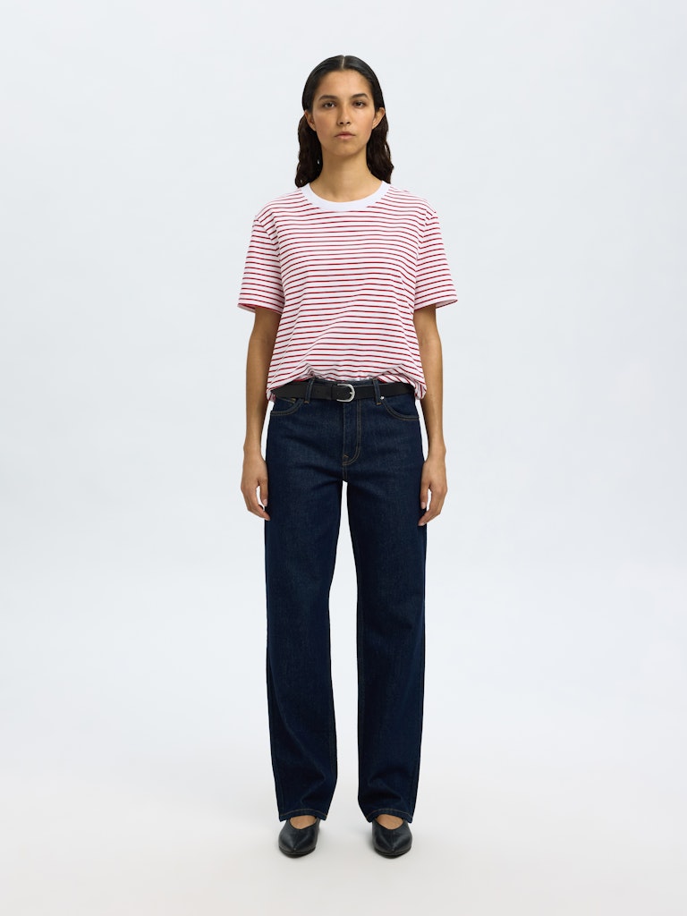 SLFEssential Striped Boxy Tee Equestrian Red