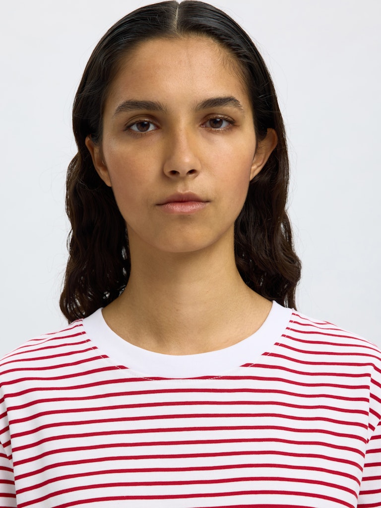 SLFEssential Striped Boxy Tee Equestrian Red