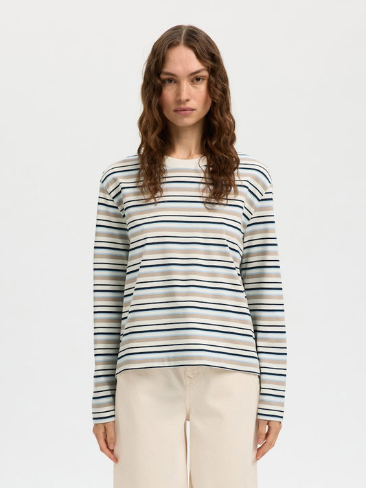 SLFEssential LS Striped Boxy Tee Cashmere Blue
