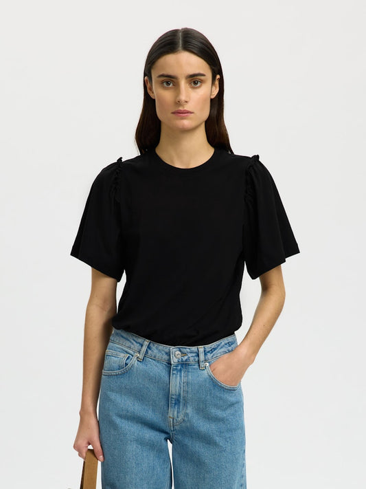 SLWPenelope 2/4 Ruffle Tee Black