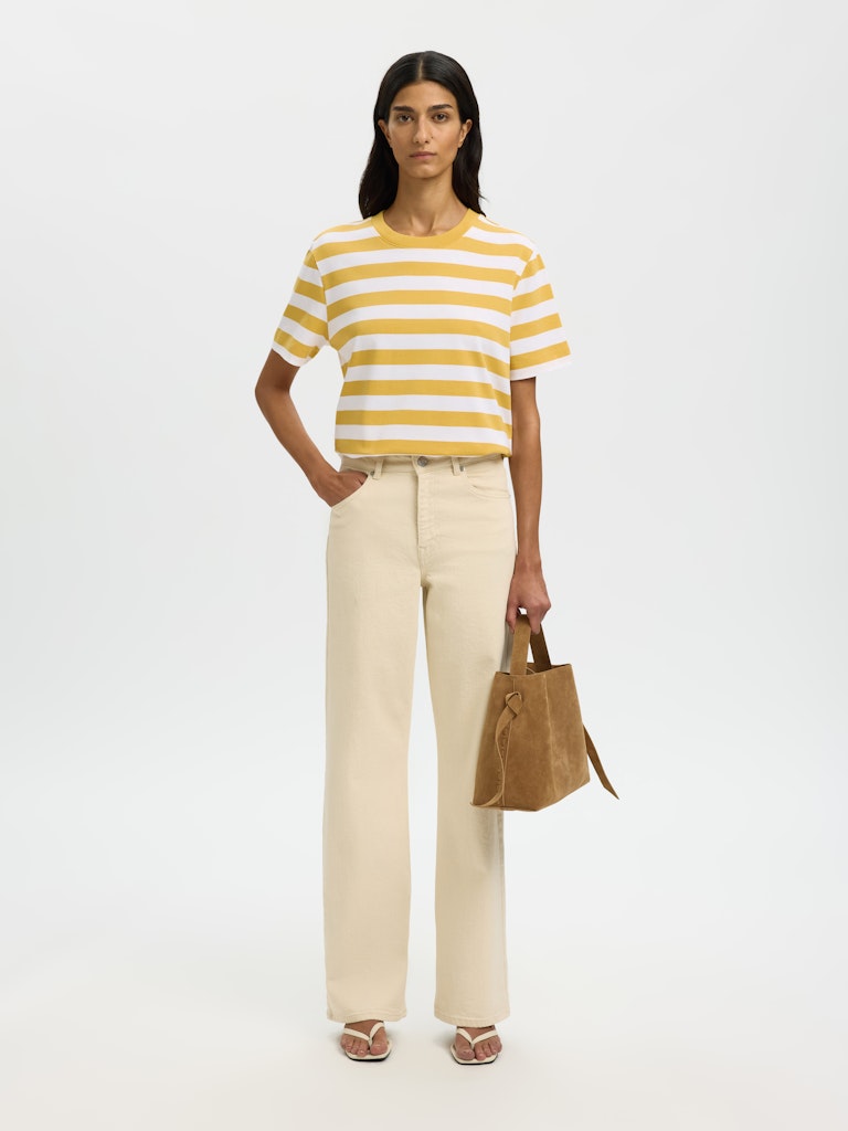 SLFEssential Striped Boxy Tee Ochre