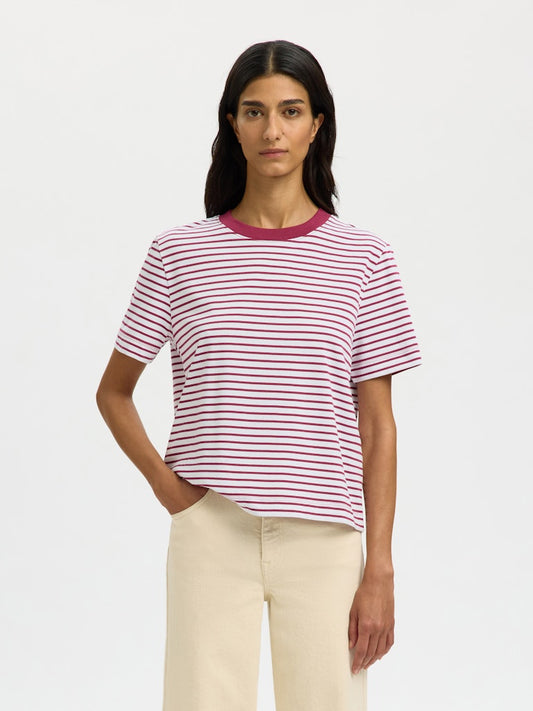 SLFEssential Striped Boxy Tee Anemone