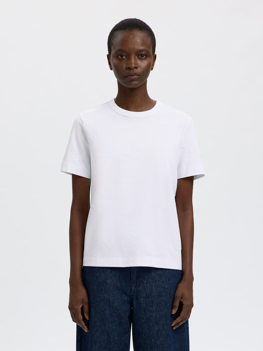 SLFMila SS Embroidery Tee Bright White