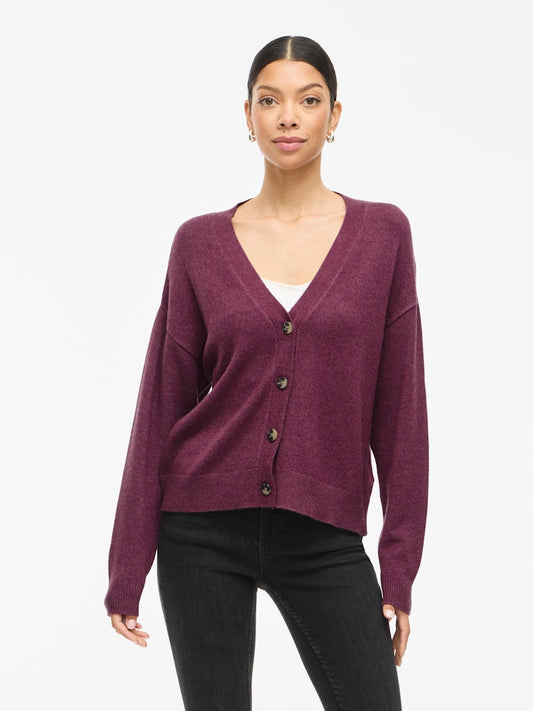 VIRil V-Neck Knit Cardiagan Fig Dark Melange