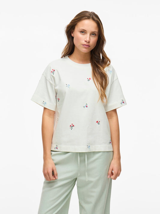 VIMonie Flower S/S O-Neck Snow White