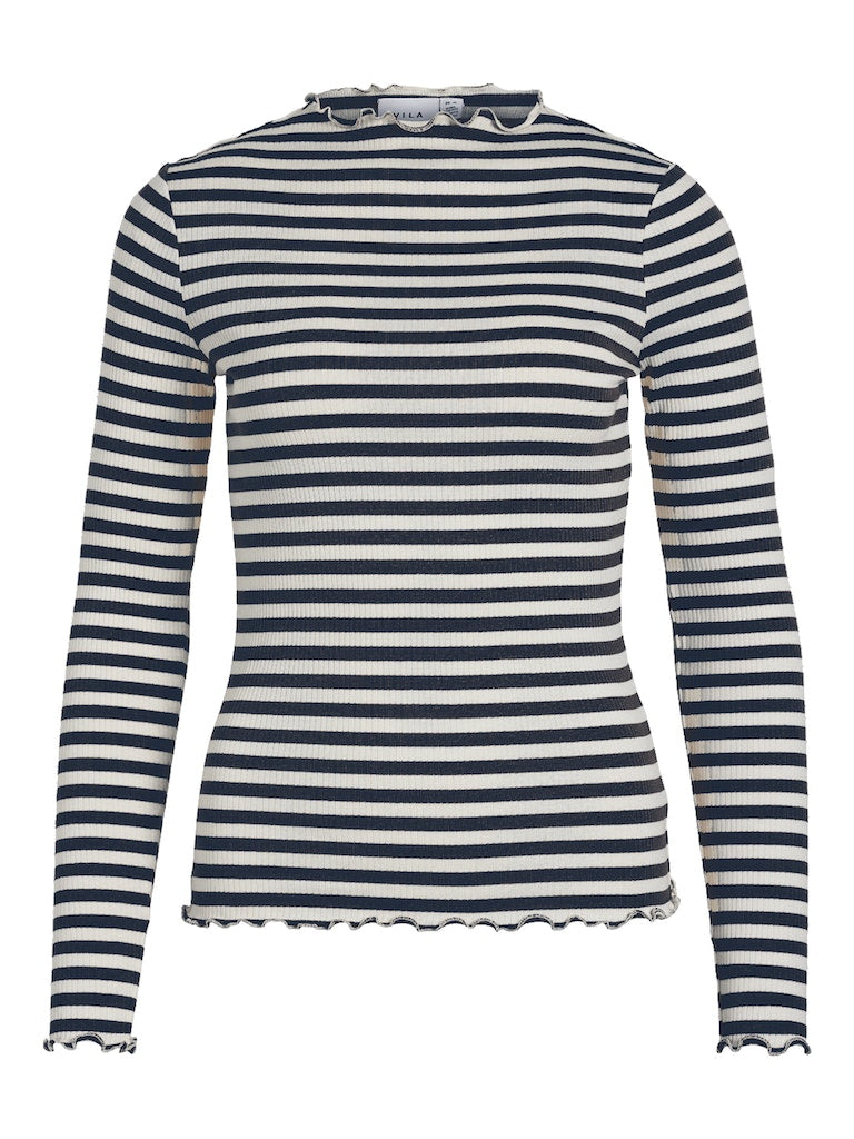 VIStripe Funnel Neck L/S Top Navy Blazer