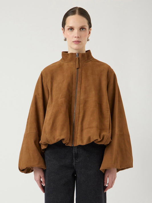 YASIsabel Leather Suede Jacket Bronze Brown