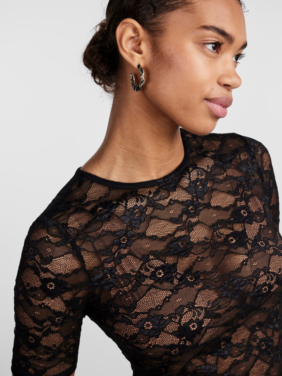 PCStacy SS Lace Top Black