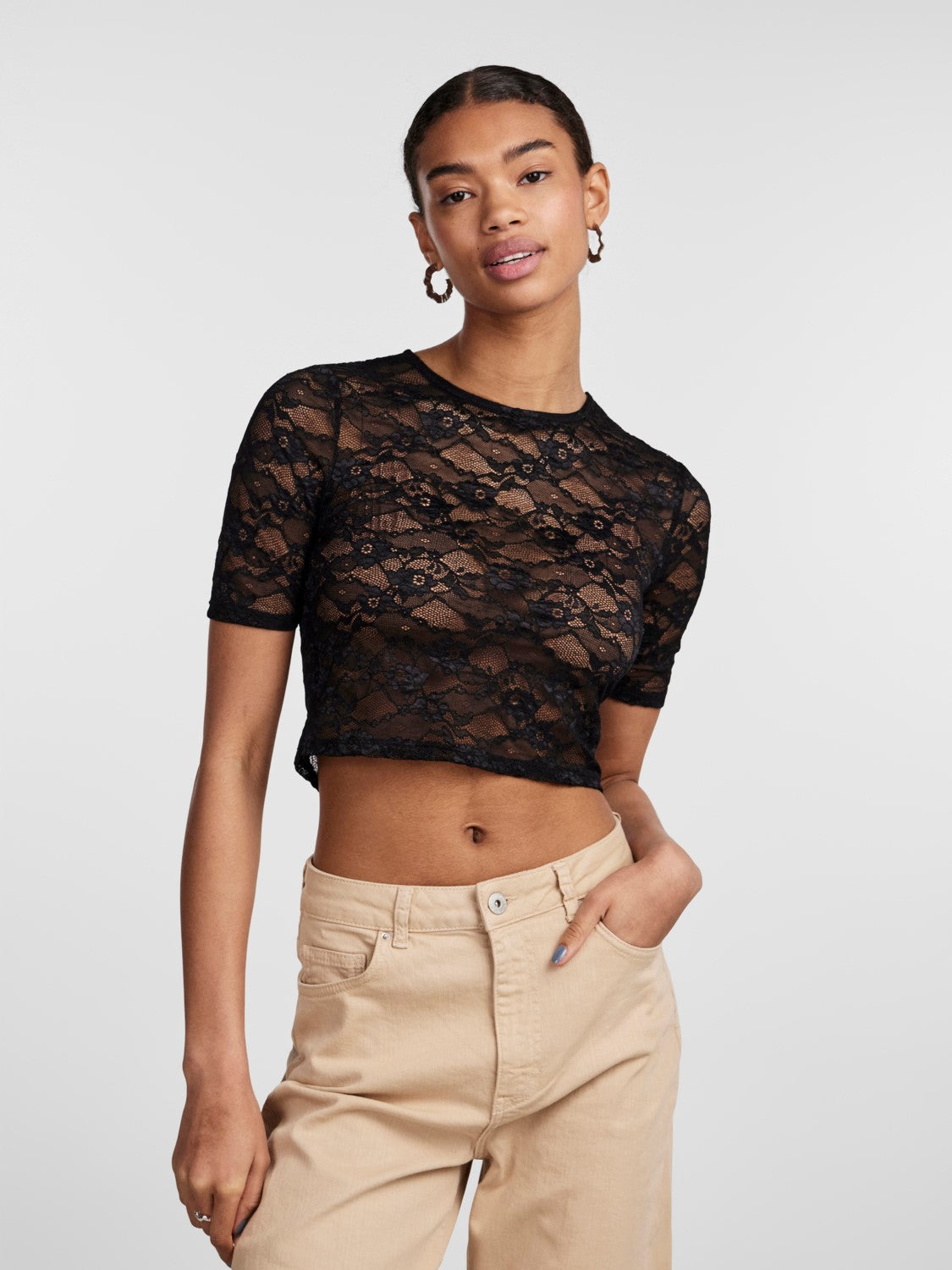 PCStacy SS Lace Top Black