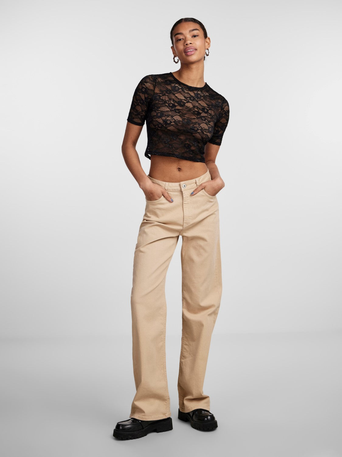 PCStacy SS Lace Top Black