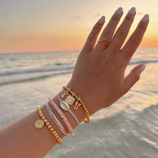 PV Brc Harper Round Bead Stretch Gold Colour