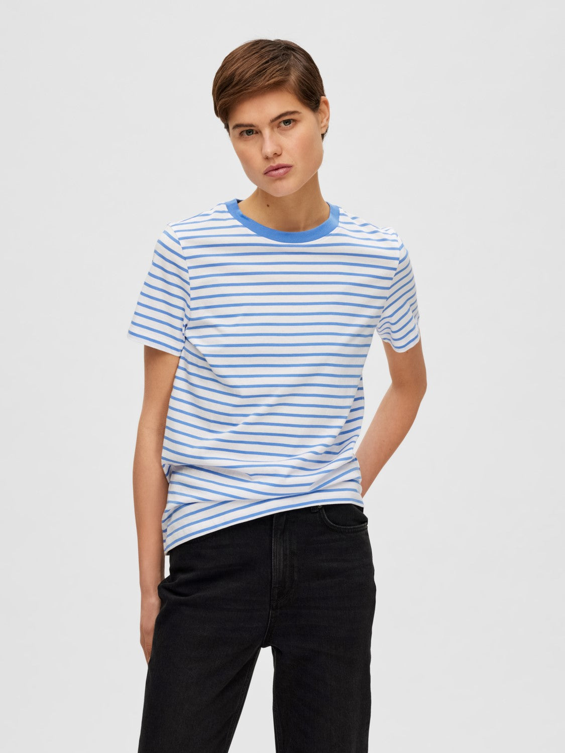 SLFMyessential SS Stripe O-Neck Tee Ultramarine