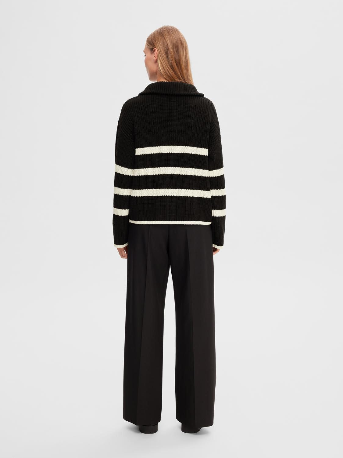 SLFBloomie LS Knit Half Zip Black Snow White