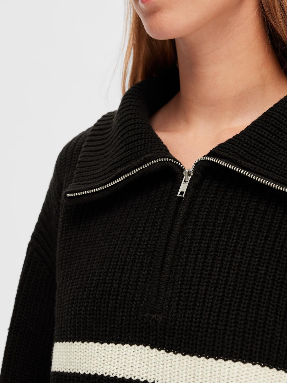 SLFBloomie LS Knit Half Zip Black Snow White