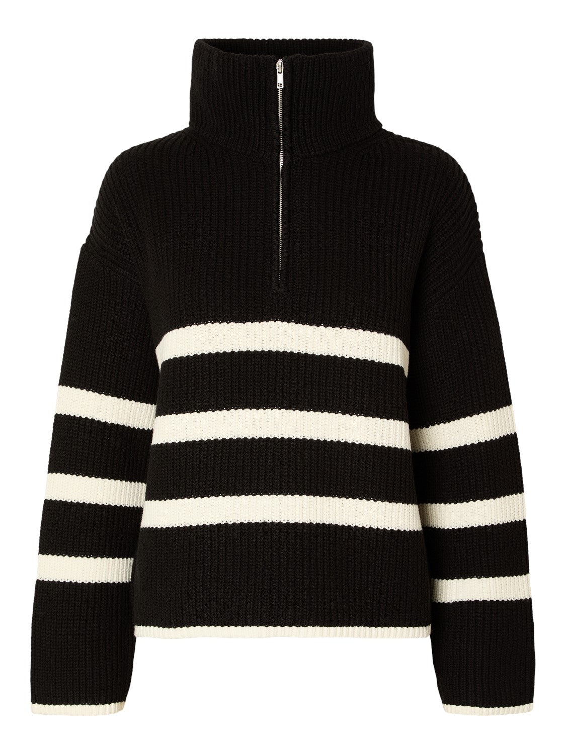 SLFBloomie LS Knit Half Zip Black Snow White
