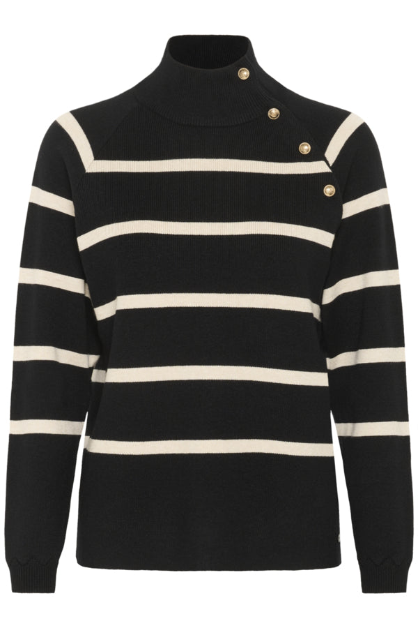 CRDela Button Pullover Black Stripe