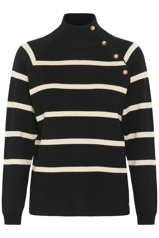 CRDela Button Pullover Black Stripe