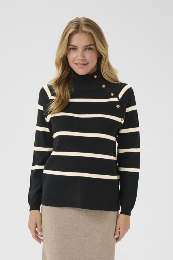CRDela Button Pullover Black Stripe