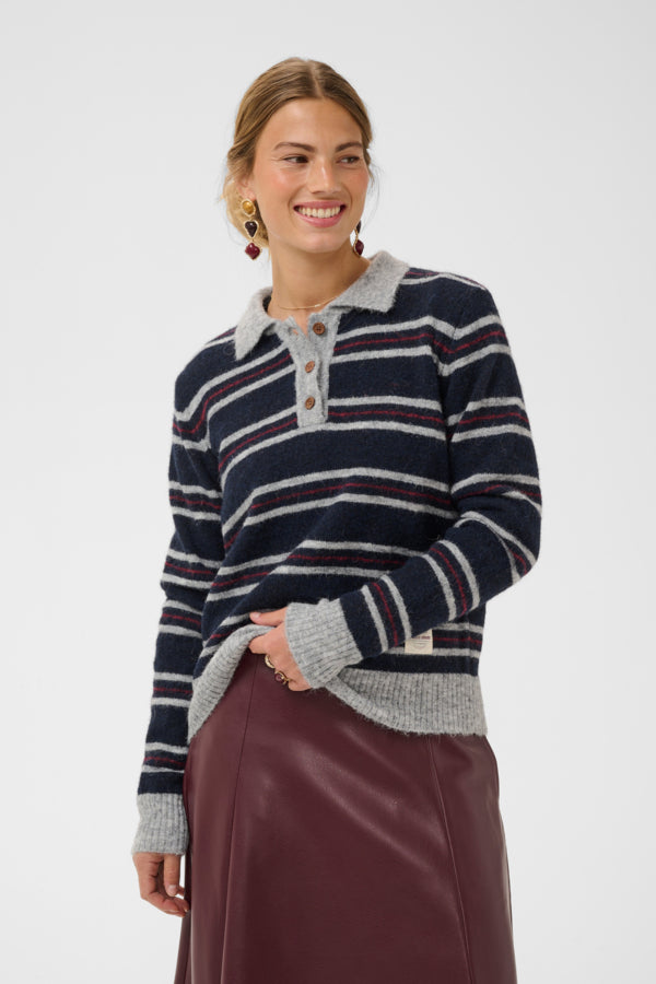 CRDitte Polo Pullover Navy Stripe