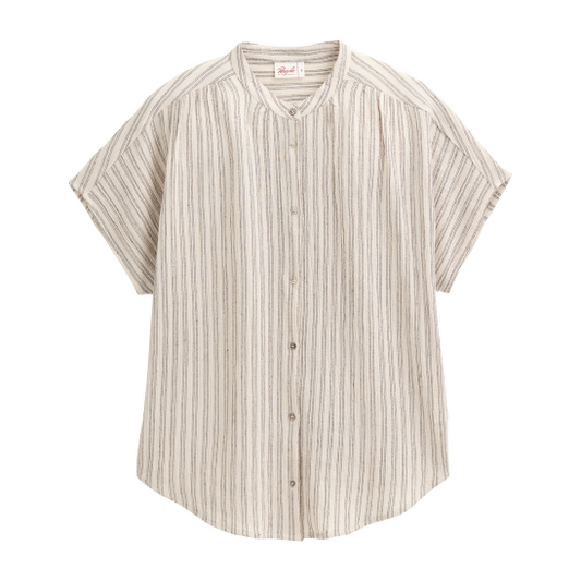 PWO Kurzarm Bluse Dunkelgrau gestreift