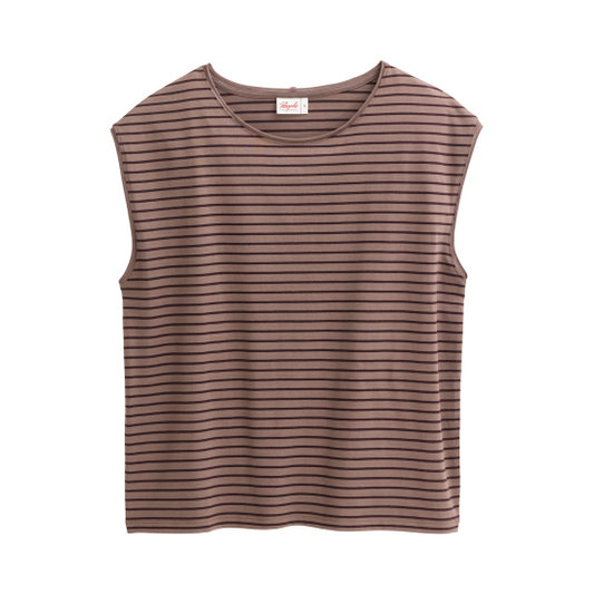 PWO Kurzarm Shirt Dunkelbraun geringelt